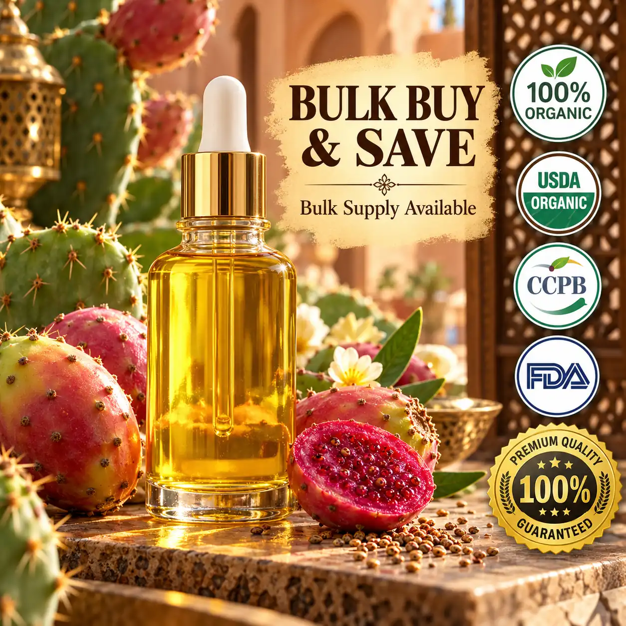 Prickly pear seed oil — cosmetic oil, bulk supply from Marrakech